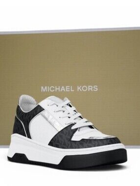 Michael Kors Lexi Women's 10 M Black Sneaker Mixed-Media MK Monogram New In Box